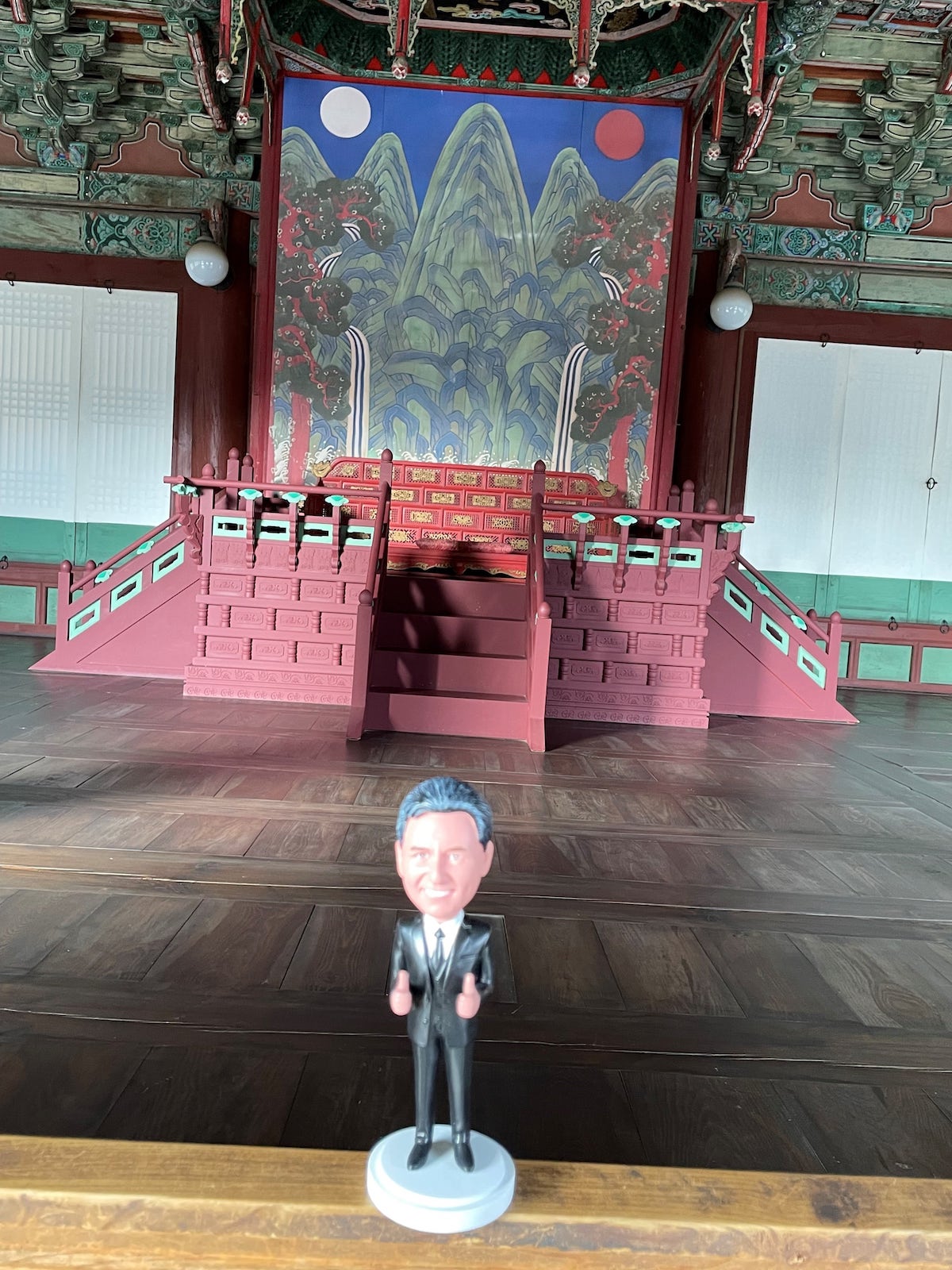 Little Jimmy in front of the King's office at Changdeokgung Palace in Seoul, South Korea